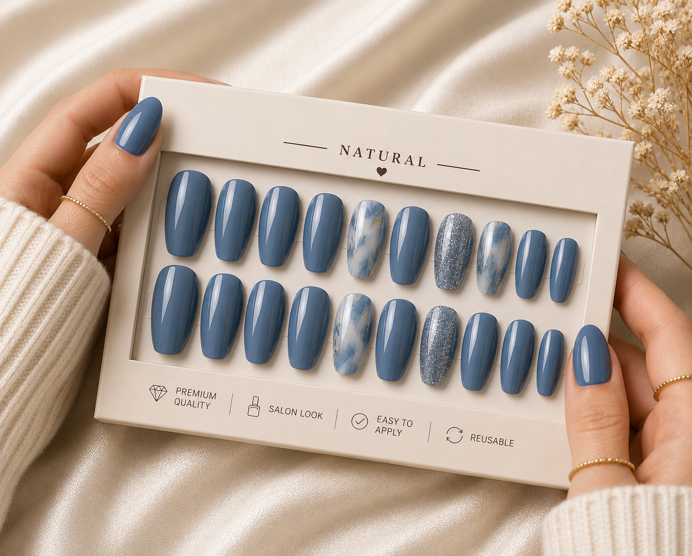 Blue Glossy Press-On Nails